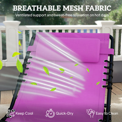 2 Folding Chaise Lounge Pool Chairs with 4-Position Reclining Back, Pillow, Breathable Mesh & Bungee Seat