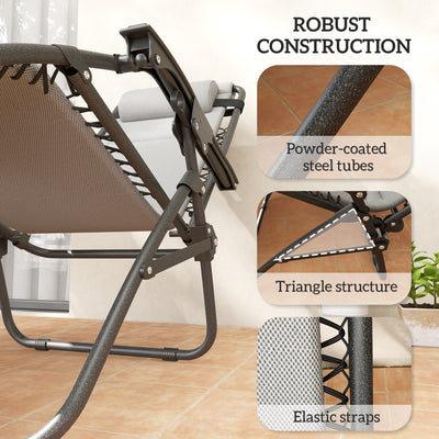 Zero Gravity Lounge Chair Set, 2 Pieces Reclining Folding Outdoor Lounge Chairs with Headrest Side Tray