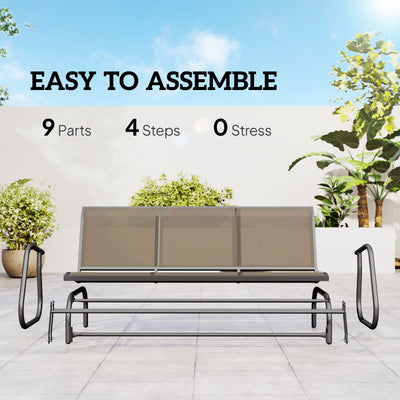 3-Person Outdoor Patio Glider Bench, Porch Glider Swing with 3 Seats, Breathable Mesh Fabric, Metal Frame