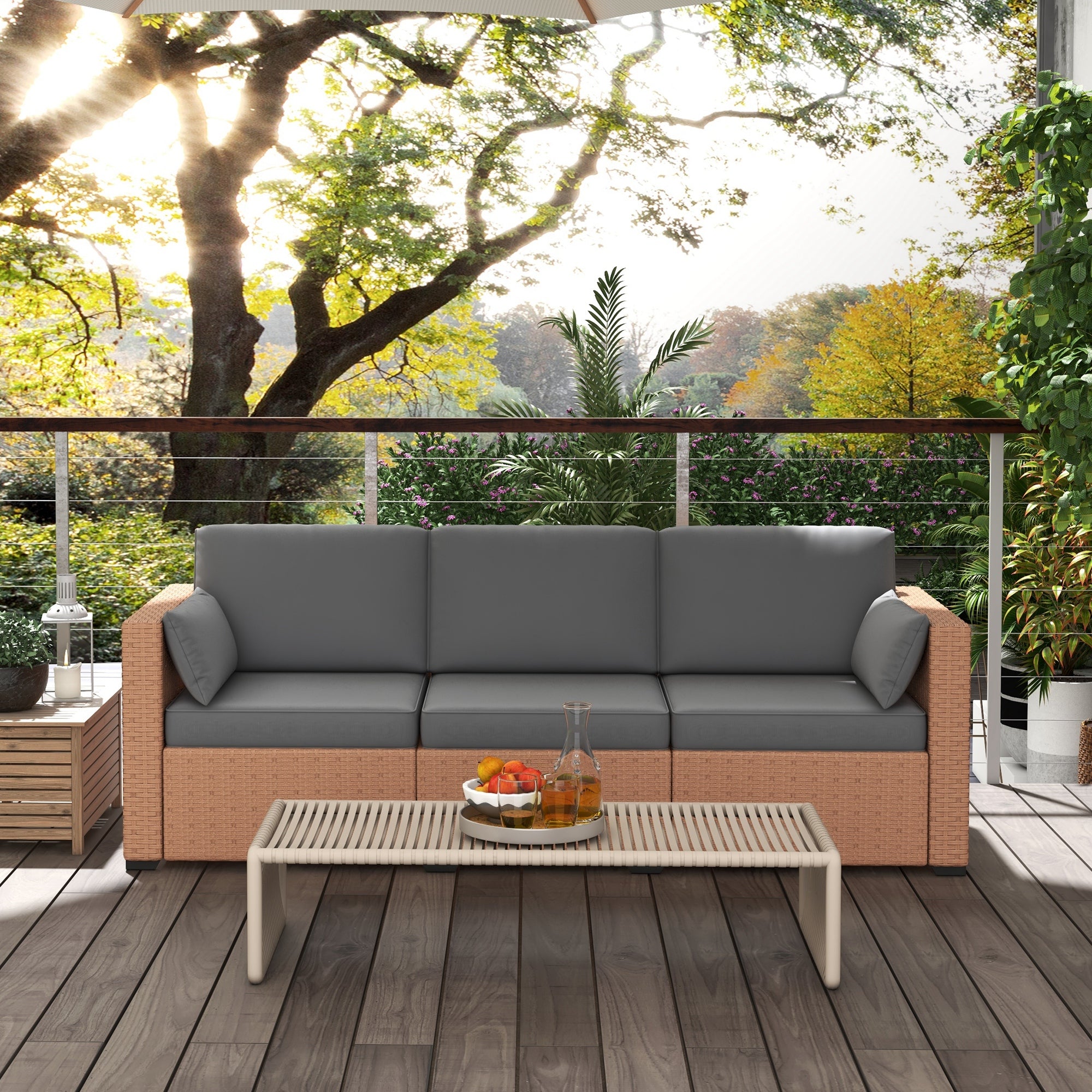 Patio Couch PE Wicker Deep Seating Outdoor Sofa with Removable Cushions, 3 Seater Rattan Sofa, Outdoor Furniture for Balcony, Deck, Garden and Poolside