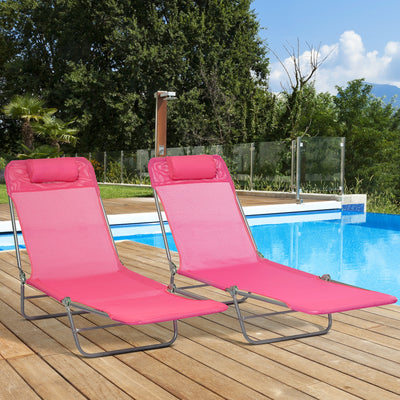 2 Piece Folding Chaise Lounge Chairs, Pool Sun Tanning Chairs with Reclining Back, Breathable Mesh Seat