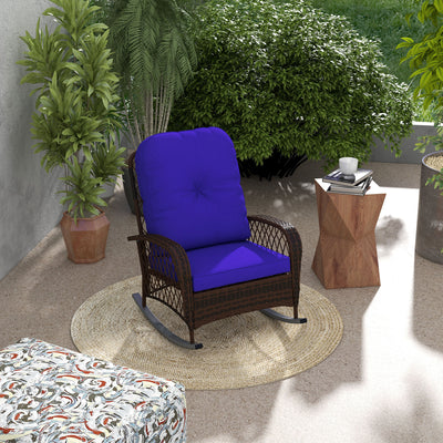 Rattan Porch Rocker w/ Plush Cushion, Dark Blue