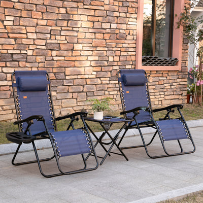 Zero Gravity Chair Set with Side Table, Folding Reclining Chair with Cupholders & Pillows, Adjustable Lounge Chairs for Pool, Backyard, Lawn, Beach
