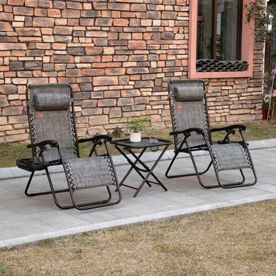 Zero Gravity Chair Set with Side Table, Folding Reclining Chair with Cupholders & Pillows, Adjustable Lounge Chairs for Pool, Backyard, Lawn, Beach