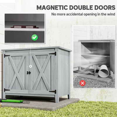 Wooden Outdoor Storage Cabinet, Garden Shed Potting Shed with Shelf and Double Doors
