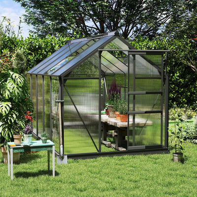 Greenhouse for Outdoors, Polycarbonate Greenhouse with Rain Gutter and Roof Vent, Aluminum Walk-in Green House for Patio Backyard Garden