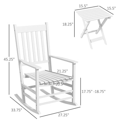 Outdoor Rocking Chair Set of 2 with Side Table, Patio Wooden Rocking Chair with Smooth Armrests, High Back for Garden, Balcony, Porch, Supports Up to 352 lbs.