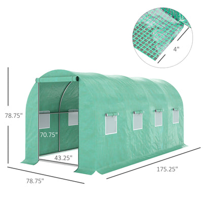 15' x 7' x 6.5' Walk-in Tunnel Hoop Greenhouse, Green House for Outside with PE Cover, Steel Frame, Roll-Up Zipper Door & Windows for Flowers, Vegetables, Tropical Plants, Green