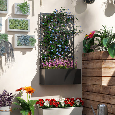 Metal Garden Bed with Trellis for Climbing Plants, Freestanding or Wall Mounted Flower Bed for Garden, Patio, Balcony
