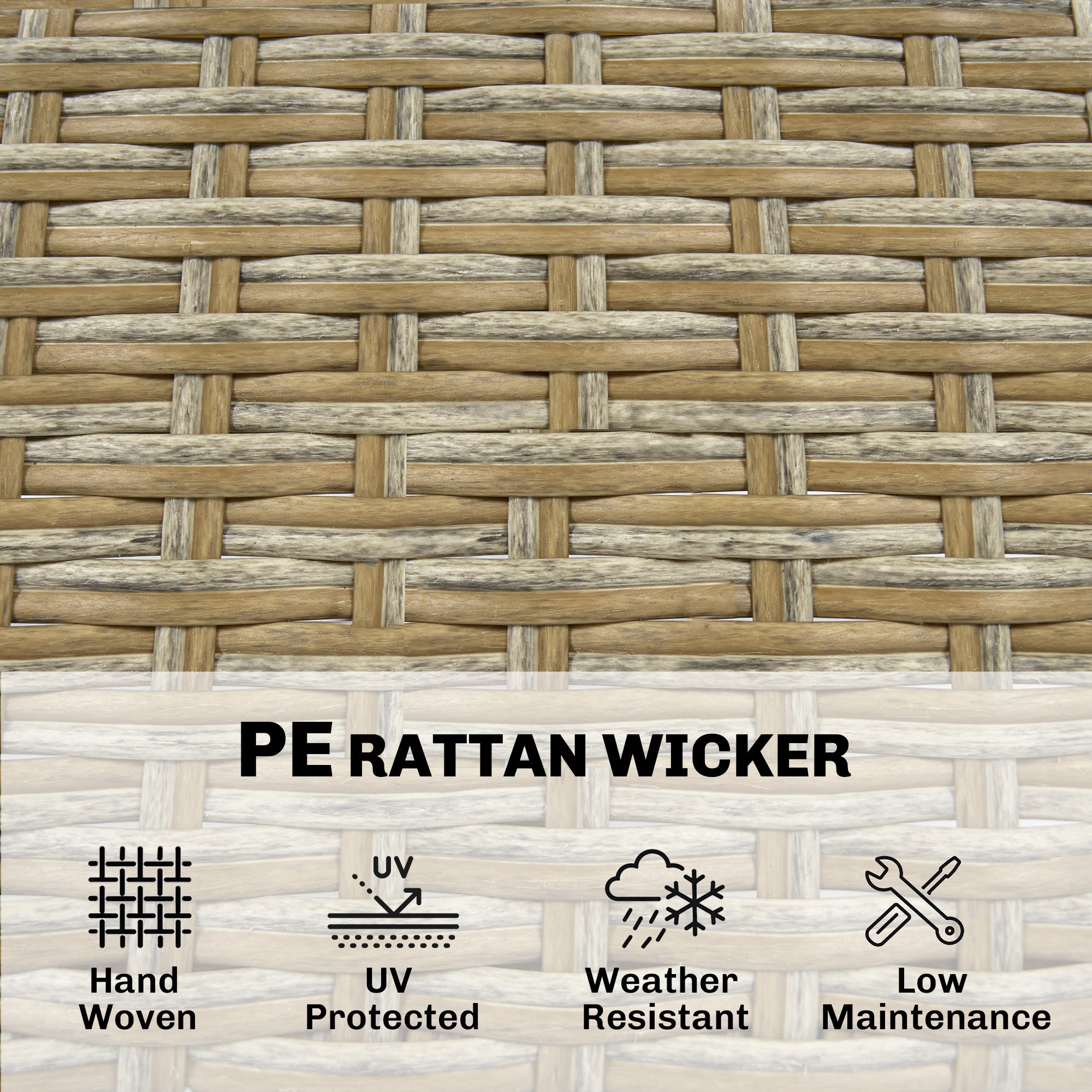 5 Piece Wicker Outdoor Bar Set, Acacia Wood Outdoor High Top Table and Chairs with 3 Tier Shelves, Cushions