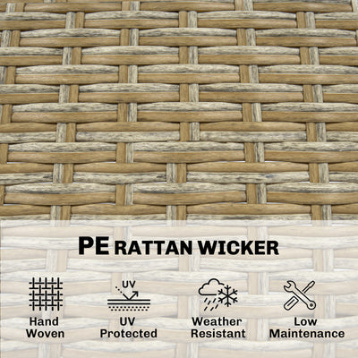 5 Piece Wicker Outdoor Bar Set, Acacia Wood Outdoor High Top Table and Chairs with 3 Tier Shelves, Cushions