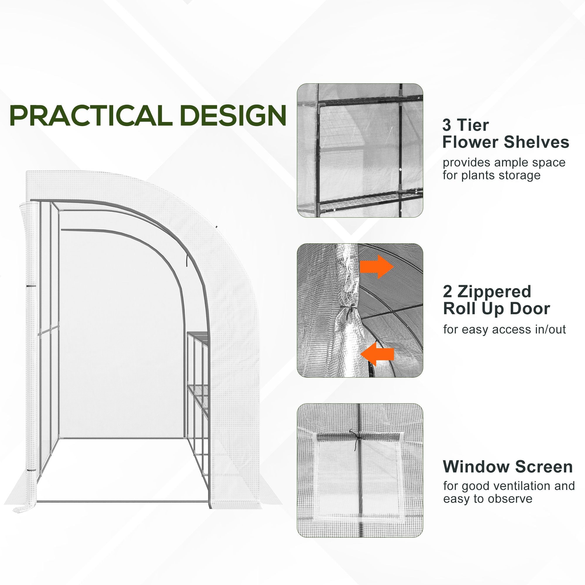 10' x 5' x 7' Outdoor Walk-In Greenhouse, Plant Nursery with Zippered Doors, PE Cover and 3 Wire Shelves