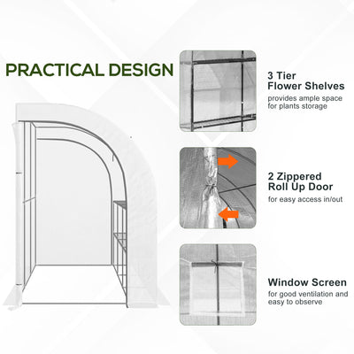 10' x 5' x 7' Outdoor Walk-In Greenhouse, Plant Nursery with Zippered Doors, PE Cover and 3 Wire Shelves