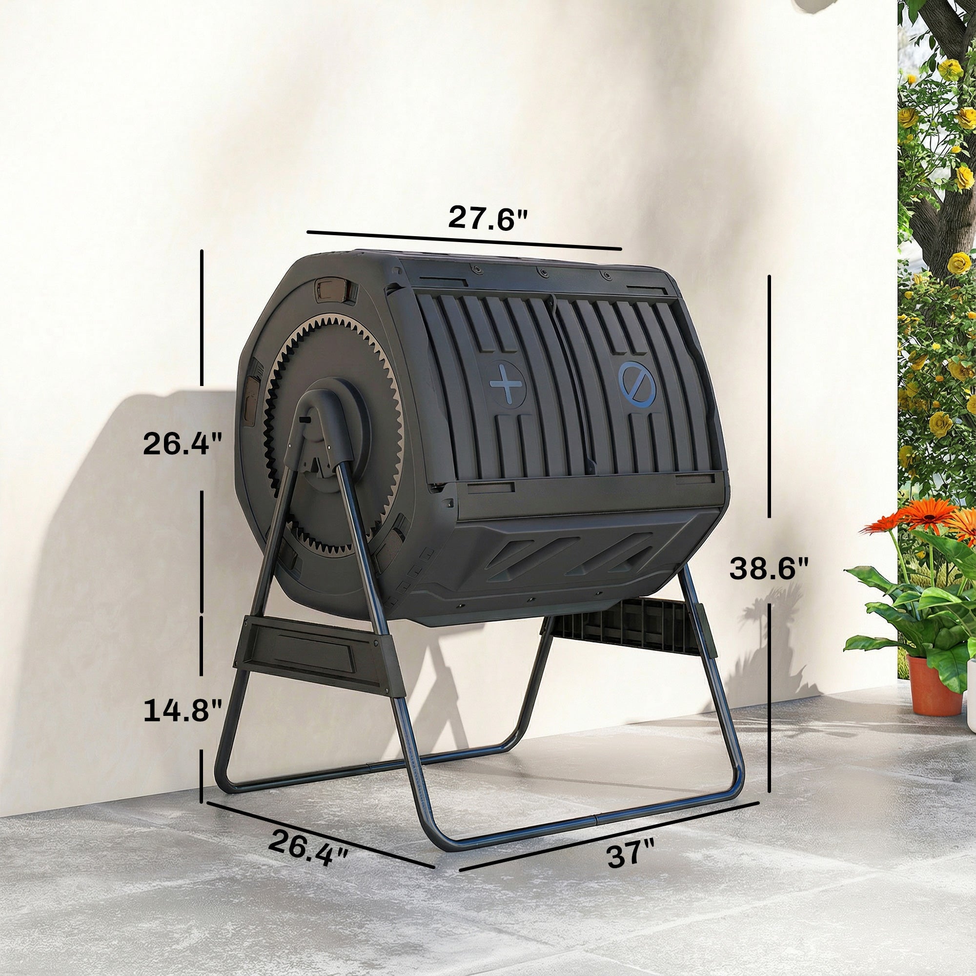Compost Bin Outdoor, 53 Gal Dual Chamber Tumbling Composter with Adjustable Vents, BPA Free Tumbling Composter