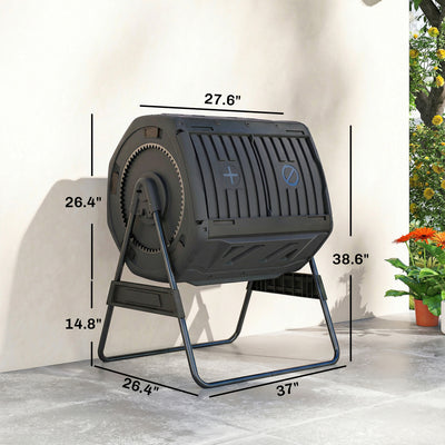 Compost Bin Outdoor, 53 Gal Dual Chamber Tumbling Composter with Adjustable Vents, BPA Free Tumbling Composter