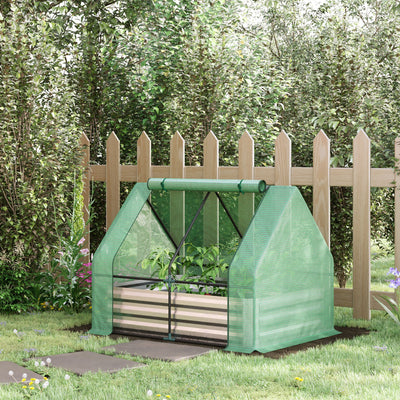 Raised Garden Bed with Cover, Outdoor Galvanized Metal Planter Box Kit, 4 x 3 ft Mini Greenhouse with 2 Large Screen Windows, for Growing Flowers, Vegetables and Herbs