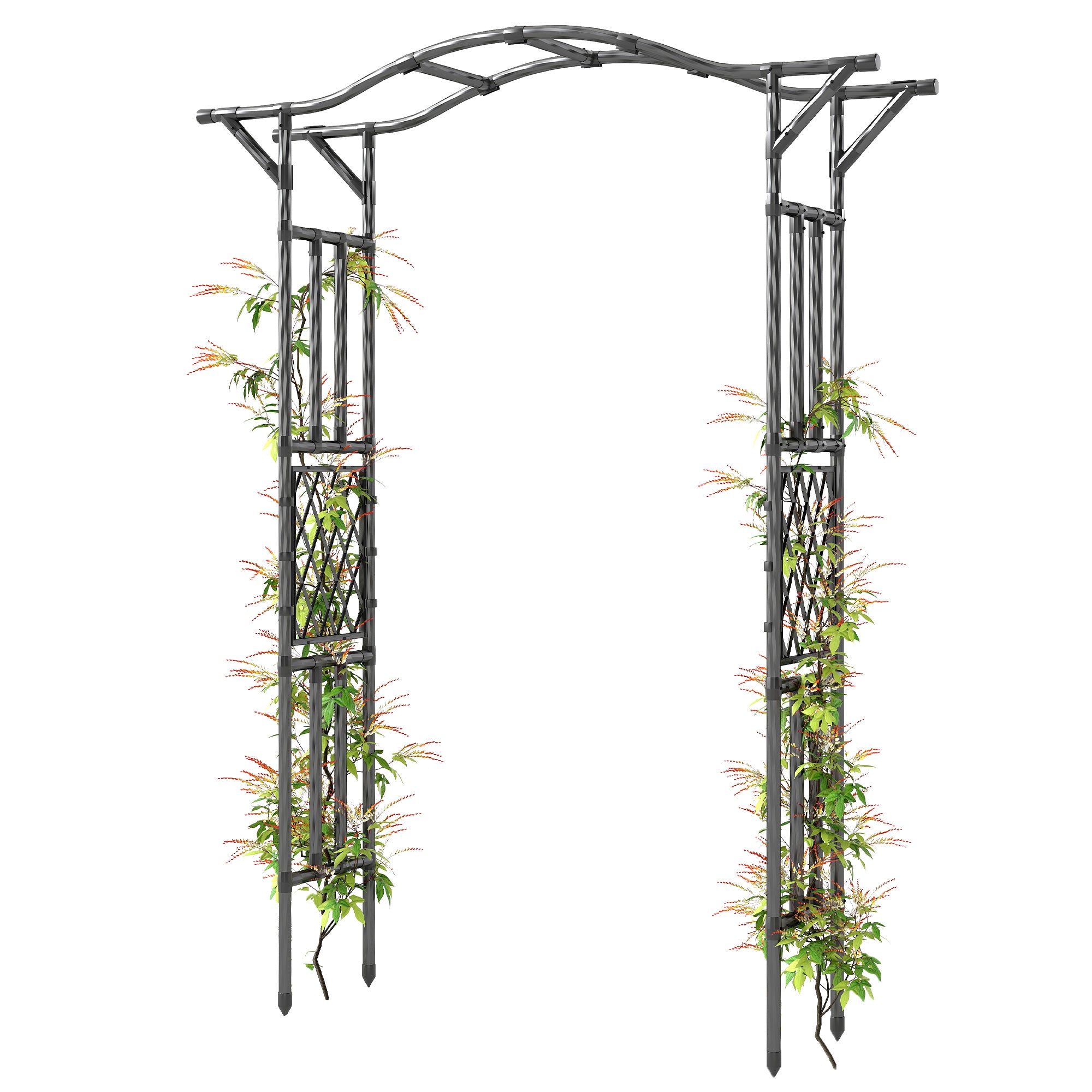 Garden Arch, PE-Coated Steel Garden Arch Trellis with Extended Top, Black