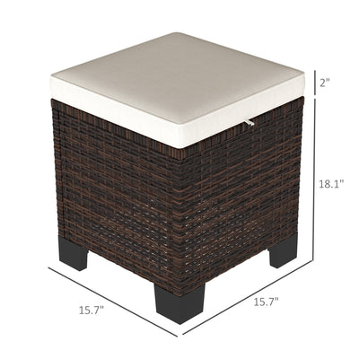 2 Piece Wicker Outdoor Ottomans with Cushions, Rattan Ottoman Footrest and Side Table for Patio, Yard, Poolside