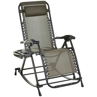 Outdoor Rocking Chairs, Foldable Reclining Zero Gravity Lounge Rocker with Pillow, Cup & Phone Holder, Combo Design with Folding Legs