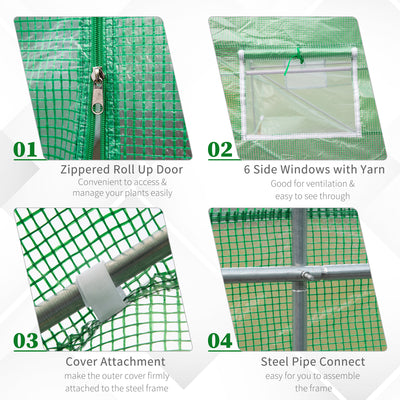 15' x 7' x 7' Walk-in Tunnel Hoop Greenhouse, Green House for Outside with PE Cover, Steel Frame, Roll-Up Zipper Door & Windows for Flowers, Vegetables, Tropical Plants, Green