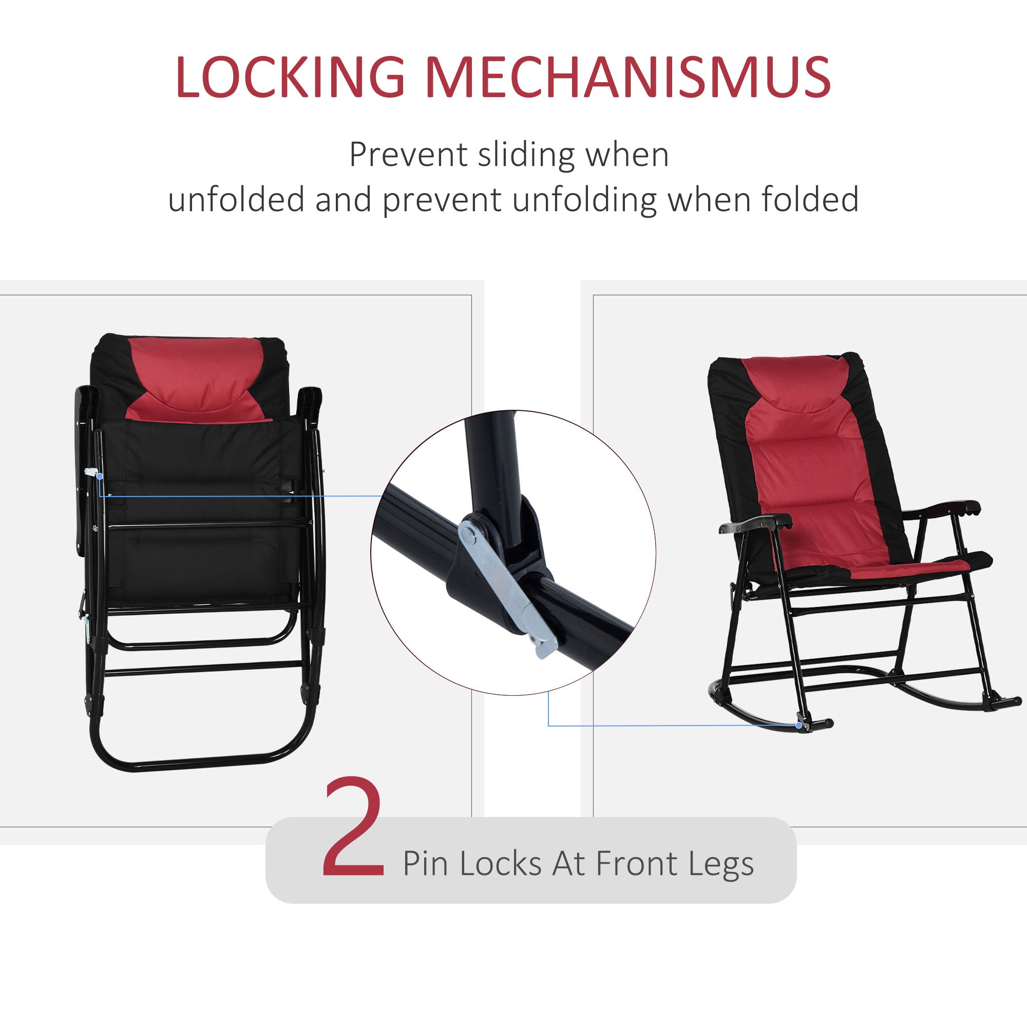2 Piece Outdoor Patio Furniture Set with 2 Folding Padded Rocking Chairs, Bistro Style for Porch, Camping, Balcony