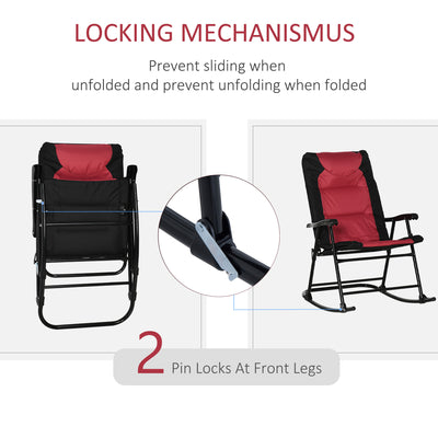 2 Piece Outdoor Patio Furniture Set with 2 Folding Padded Rocking Chairs, Bistro Style for Porch, Camping, Balcony