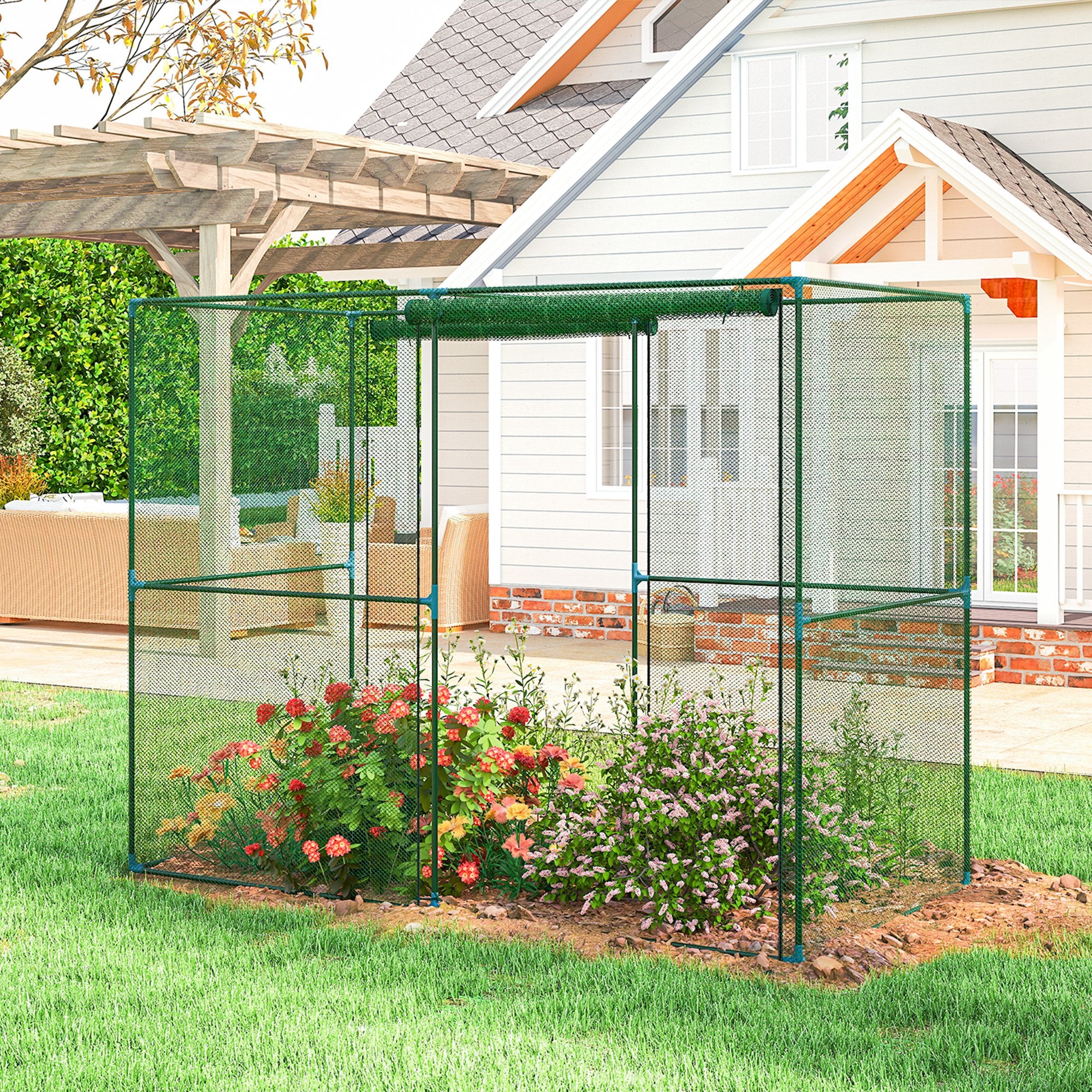 Walk-in Crop Cage, Plant Protectors from Animals with Roll Up Zippered Door, 7.9' x 3.9' x 6.1', Green