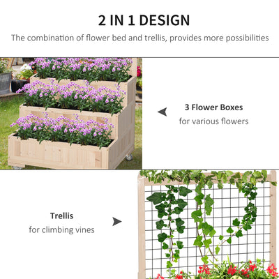 3-Tiers Raised Garden Bed with Trellis, 53" H Vertical Planter Box with Wheels & Back Storage Area, for Flowers, Vegetables, Herbs, Natural