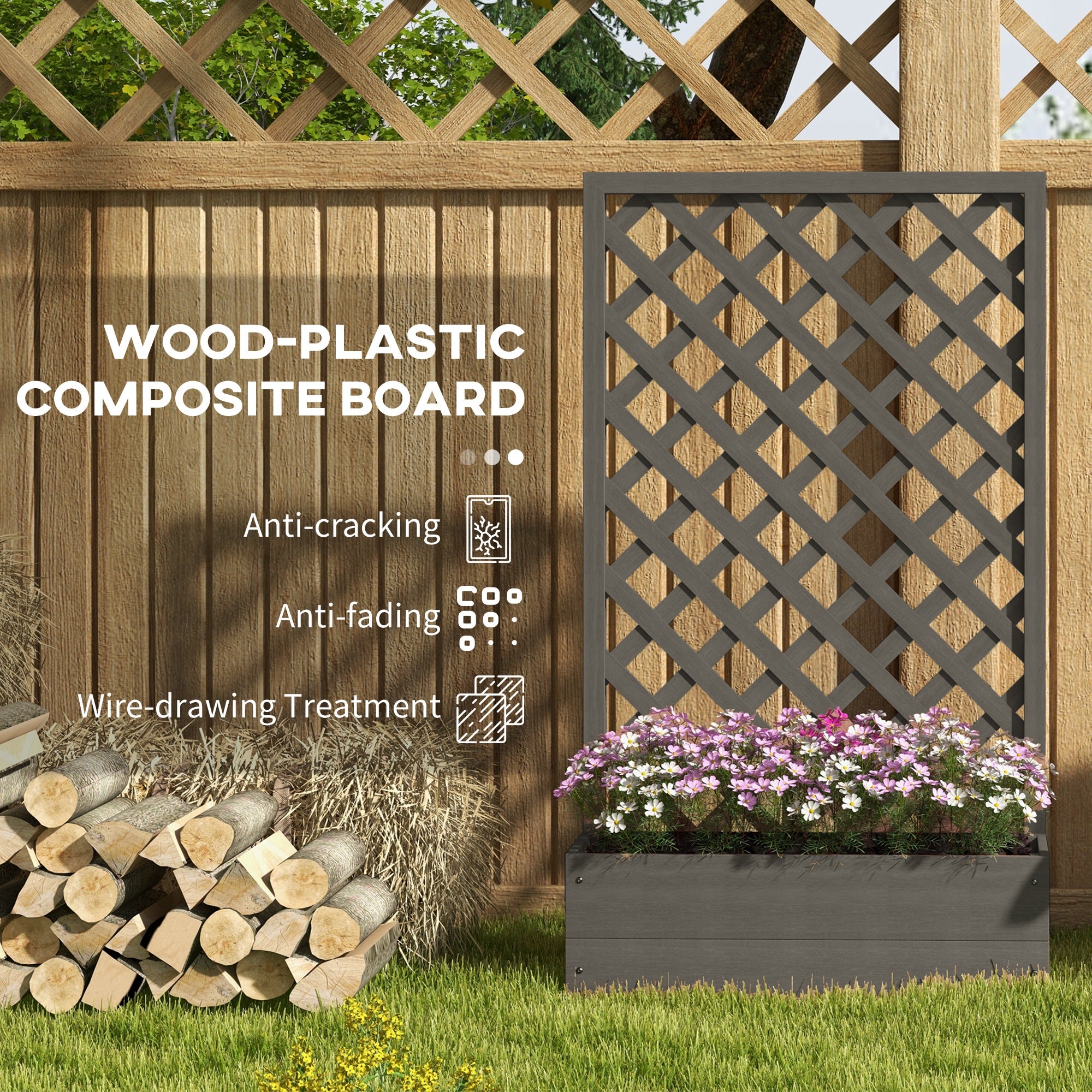 Trellis Planter Box for Climbing Plants, Raised Garden Bed w/ Trellis Lattice for Outdoor Garden, Deck, Backyard
