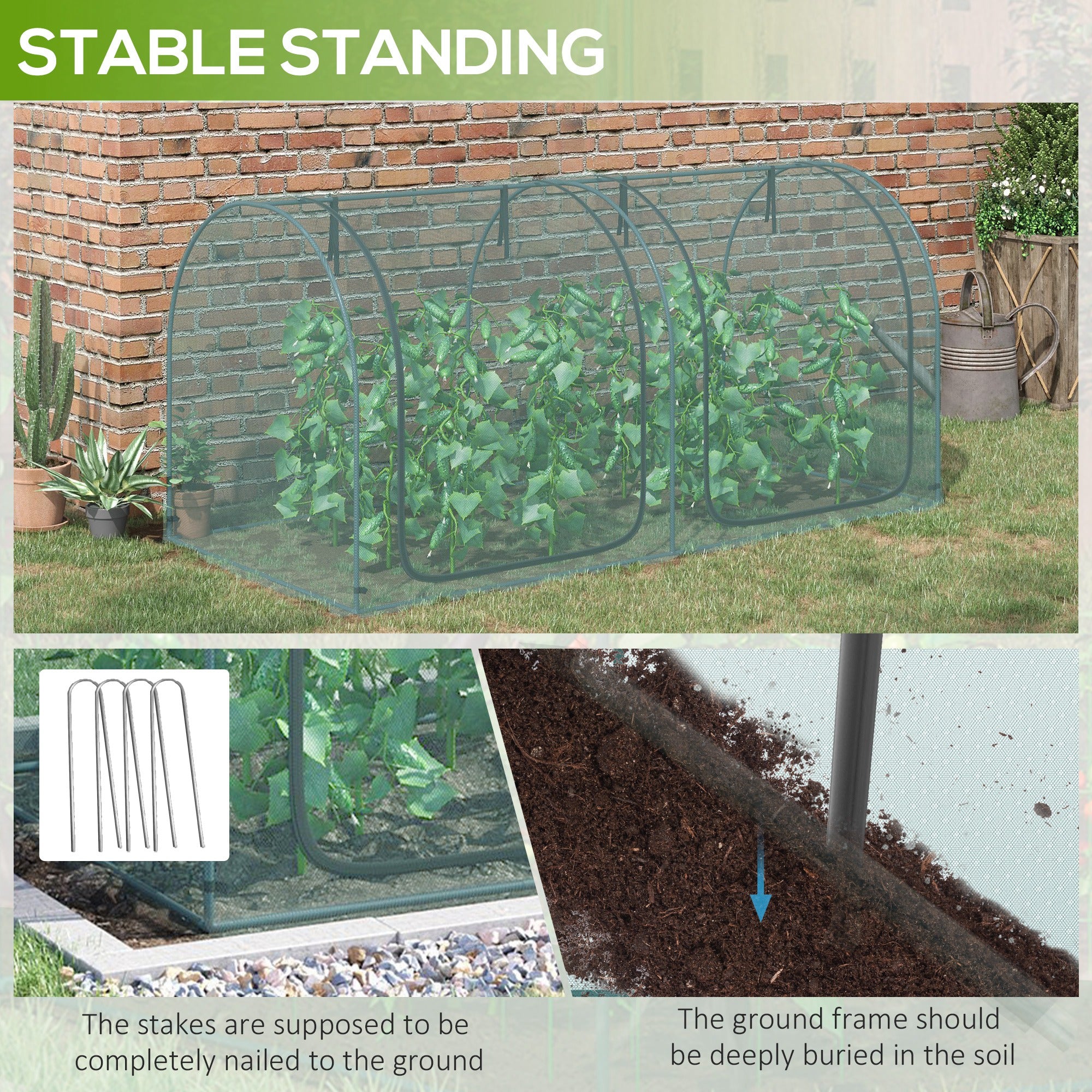 8' x 4' Crop Cage, Plant Protection Tent with Two Zippered Doors, Steel Frame, Storage Bag and 4 Ground Stakes, for Garden, Yard, Lawn