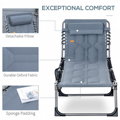 Padded Folding Chaise Lounge Chair, Outdoor 6-Level Reclining Camping Tanning Chair with Headrest for Beach, Yard, Patio, Pool