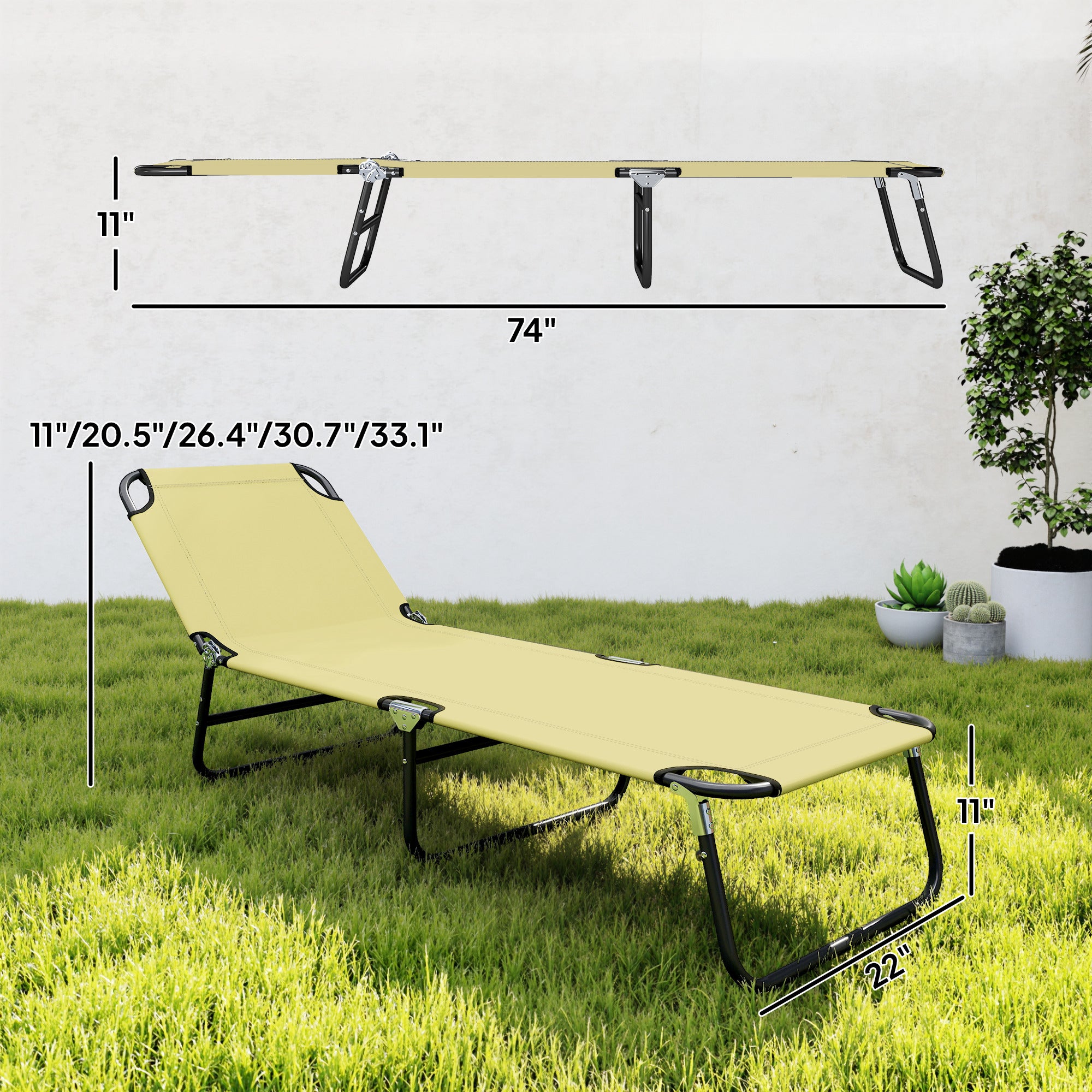 Folding Chaise Lounge Pool Chairs, Outdoor Sun Tanning Chairs with 5-Level Reclining Back, Steel Frame for Beach, Yard, Patio