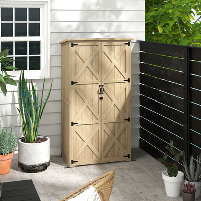 Wooden Outdoor Storage Cabinet Garden Shed with Waterproof Asphalt Roof and Lockable Doors