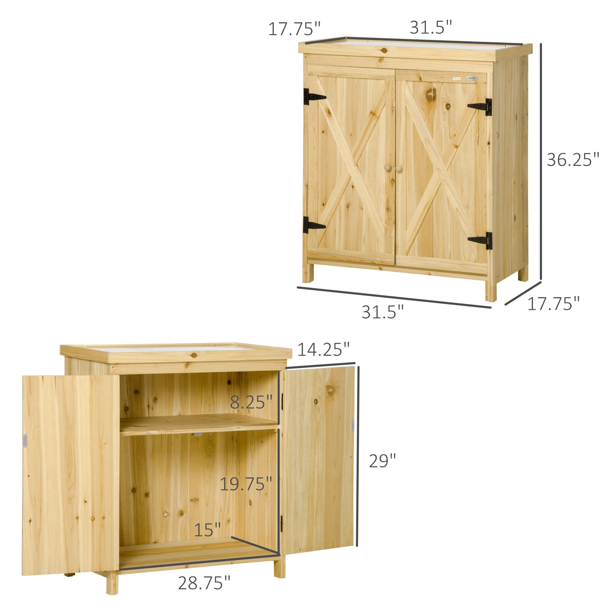 Outdoor Storage Cabinet, Outdoor Tool Shed with Galvanized Top and Two Shelves for Yard Tools or Pool Accessories