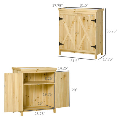 Outdoor Storage Cabinet, Outdoor Tool Shed with Galvanized Top and Two Shelves for Yard Tools or Pool Accessories