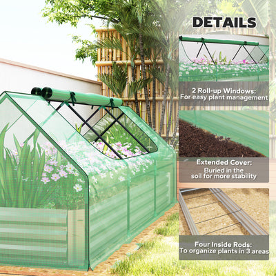 8.6 x 3 x 1ft Metal Planter Box with Mini Greenhouse, Galvanized Raised Garden Bed with Cover for Herbs and Vegetables, Small Greenhouse for Patio Garden Balcony