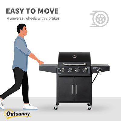 52" Barbecue Grill with Wheels 4+1 Burner Liquid Propane Gas Grill Outdoor Cabinet Style BBQ Trolley w/ Side Burner