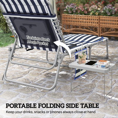 Tanning Chair Set of 2 with Face Hole and Side Table, 5-Position Folding Outdoor Chaise Lounge Chair