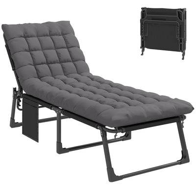 Folding Chaise Lounge Chair Outdoor Tanning Chair with 5-Position Backrest, Cushion, Side Pocket