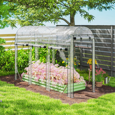 Walk-in Tunnel Greenhouse, Hoop House Greenhouse with 8 Roll-Up Doors, 10' x 3' x 6.5', Clear