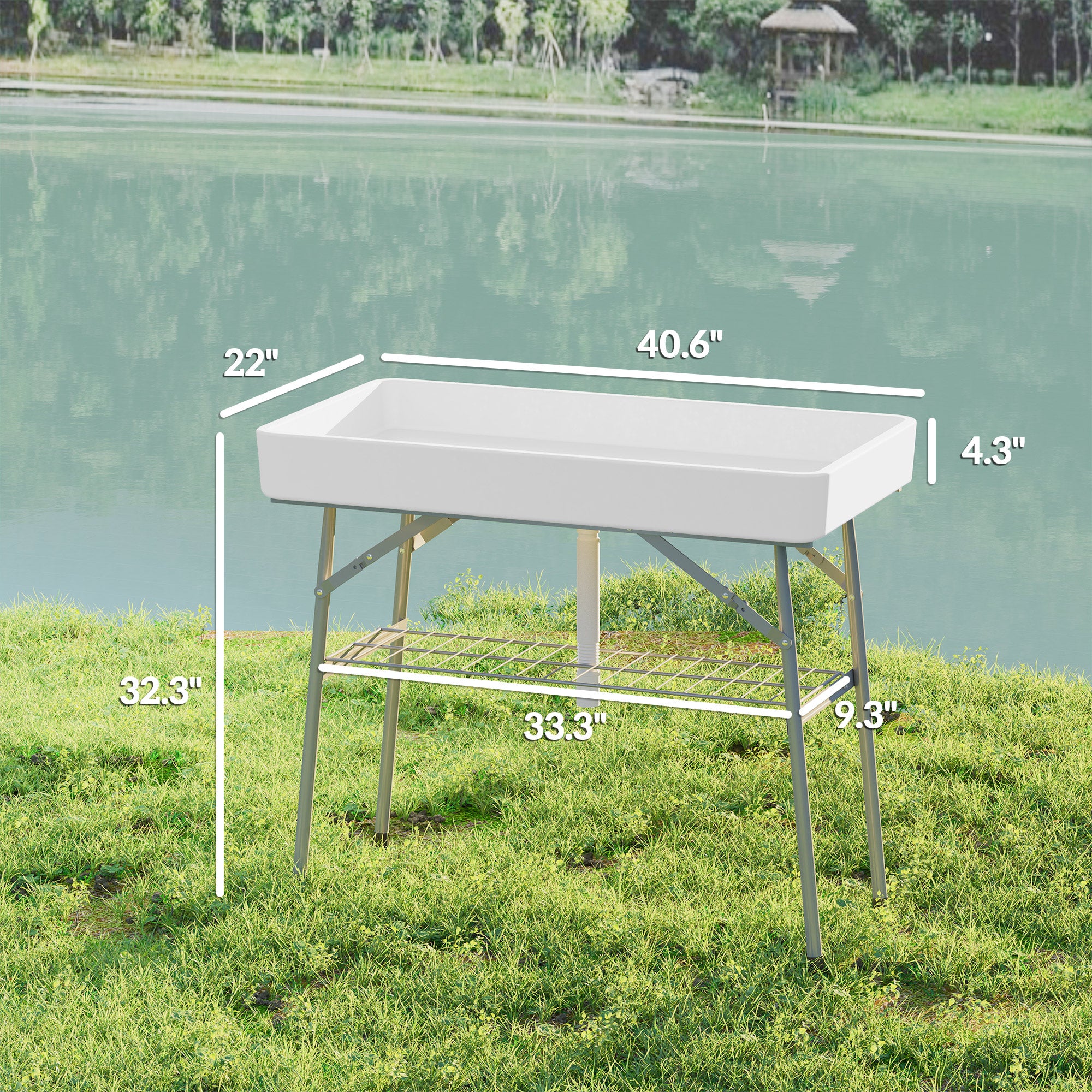 3.4ft Folding Ice Cooler Table with Drain, Fill and Chill Table Outdoor Table Cooler with Storage Shelf, Drink Cooler for Parties Picnic BBQ Camping Wedding