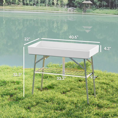 3.4ft Folding Ice Cooler Table with Drain, Fill and Chill Table Outdoor Table Cooler with Storage Shelf, Drink Cooler for Parties Picnic BBQ Camping Wedding