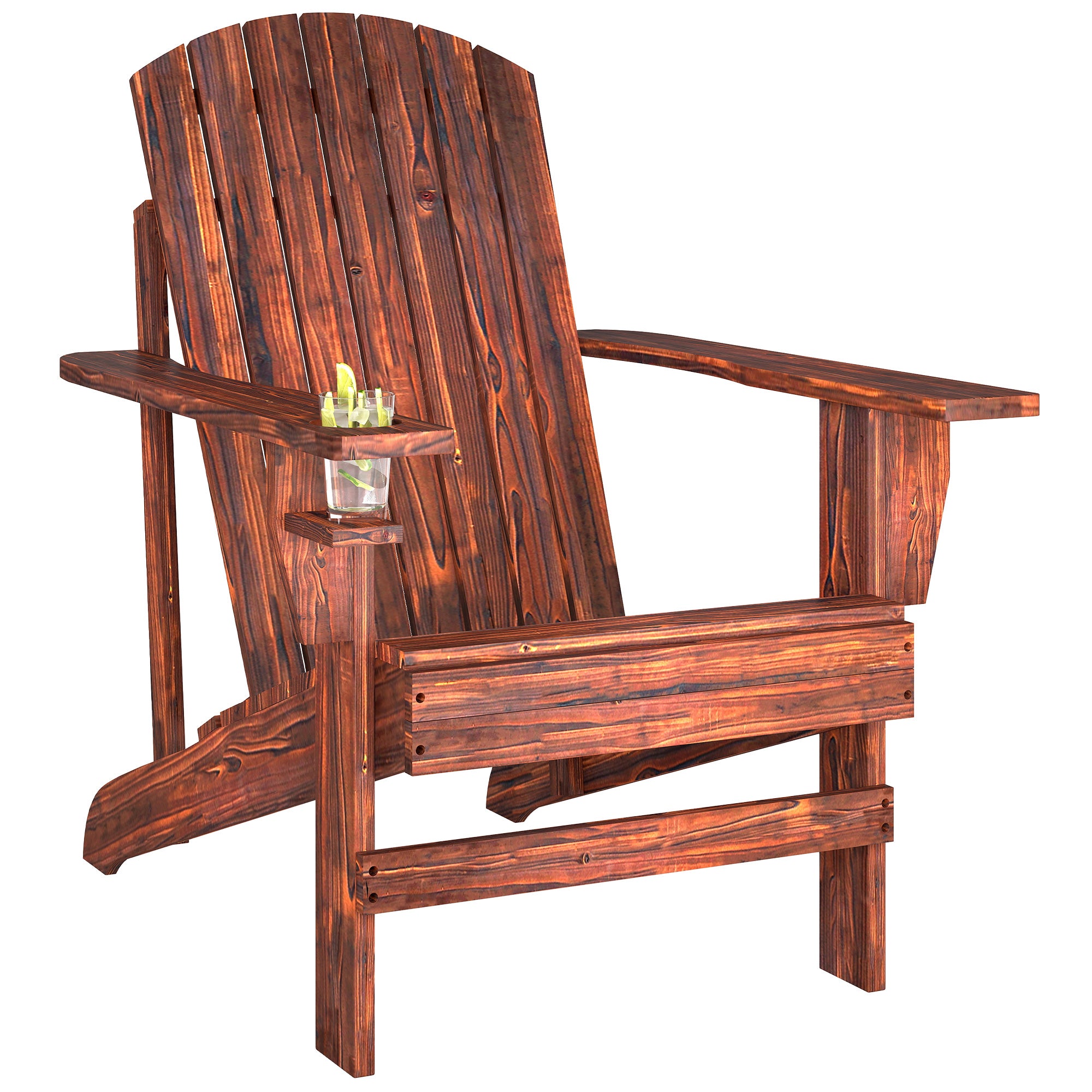 Oversized Adirondack Chair, Outdoor Fire Pit and Porch Seating, Classic Log Lounge w/ Built-in Cupholder