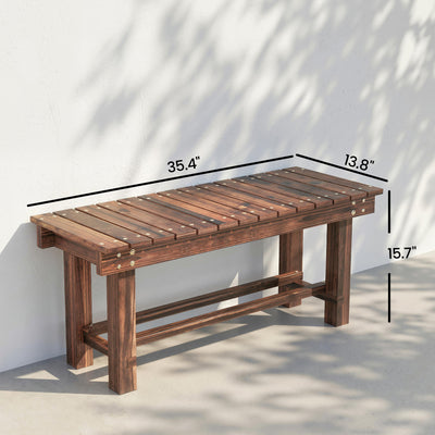 Garden Bench 0.8" Seater Outdoor Bench with Storage Shelf 35.4" Carbonized Wood
