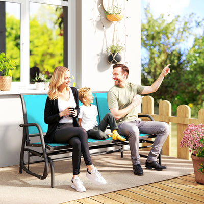 3-Person Outdoor Patio Glider Bench, Porch Glider Swing with 3 Seats, Breathable Mesh Fabric, Metal Frame