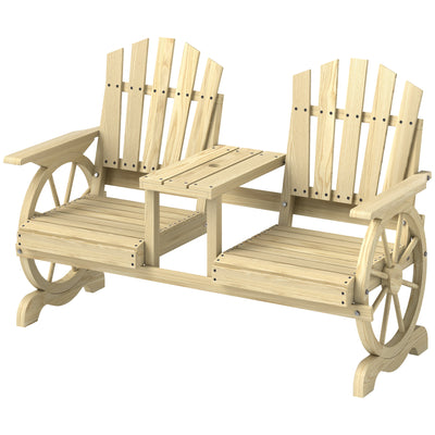 2-Seat Wooden Garden Bench with Table, Umbrella Hole, High Backrest, Armrests for Backyard, Patio, Garden, Natural Wood