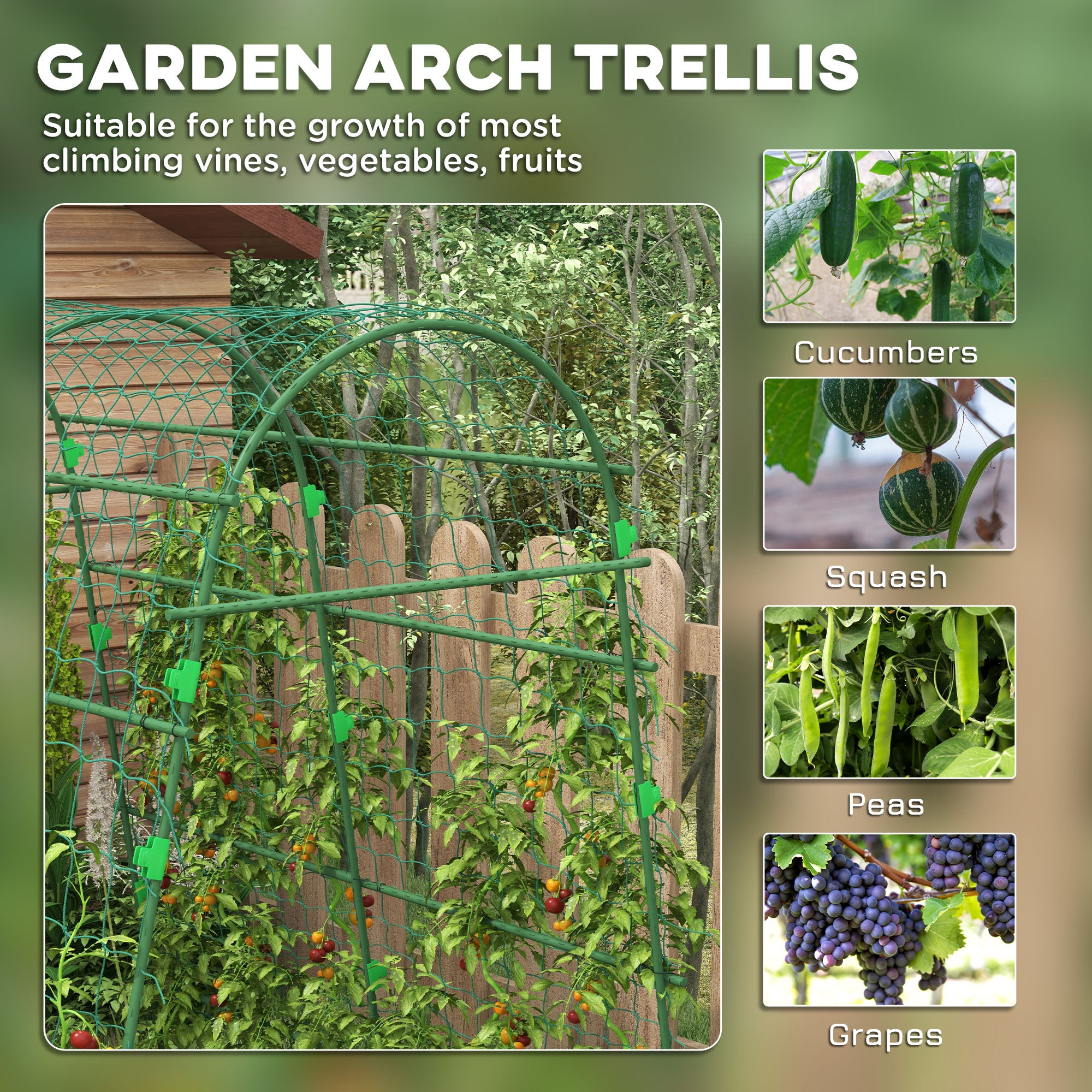 Metal Garden Trellis, Arch Trellis for Climbing Plants Outdoor, A-Frame, with Climbing Net, 57" x 66" x 81", Green