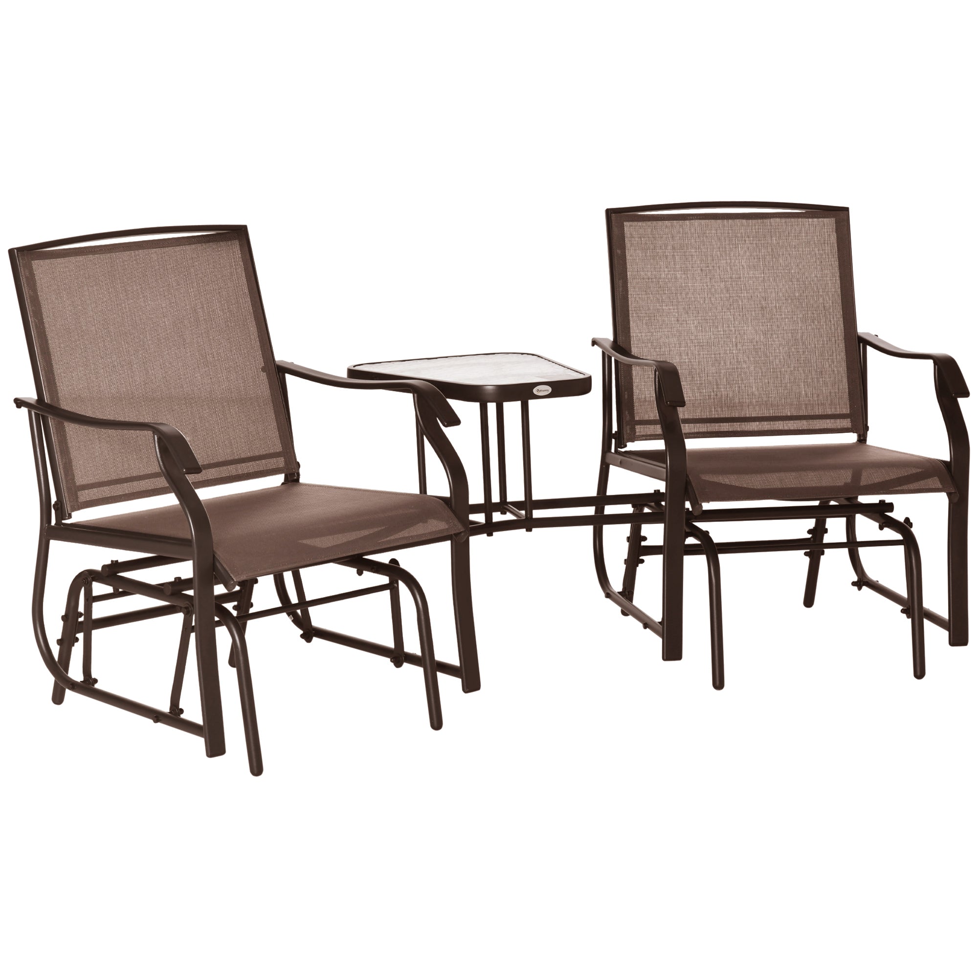 Outdoor Glider Chairs with Coffee Table, Patio 2-Seat Rocking Chair Swing Loveseat with Breathable Sling for Backyard, Garden, and Porch
