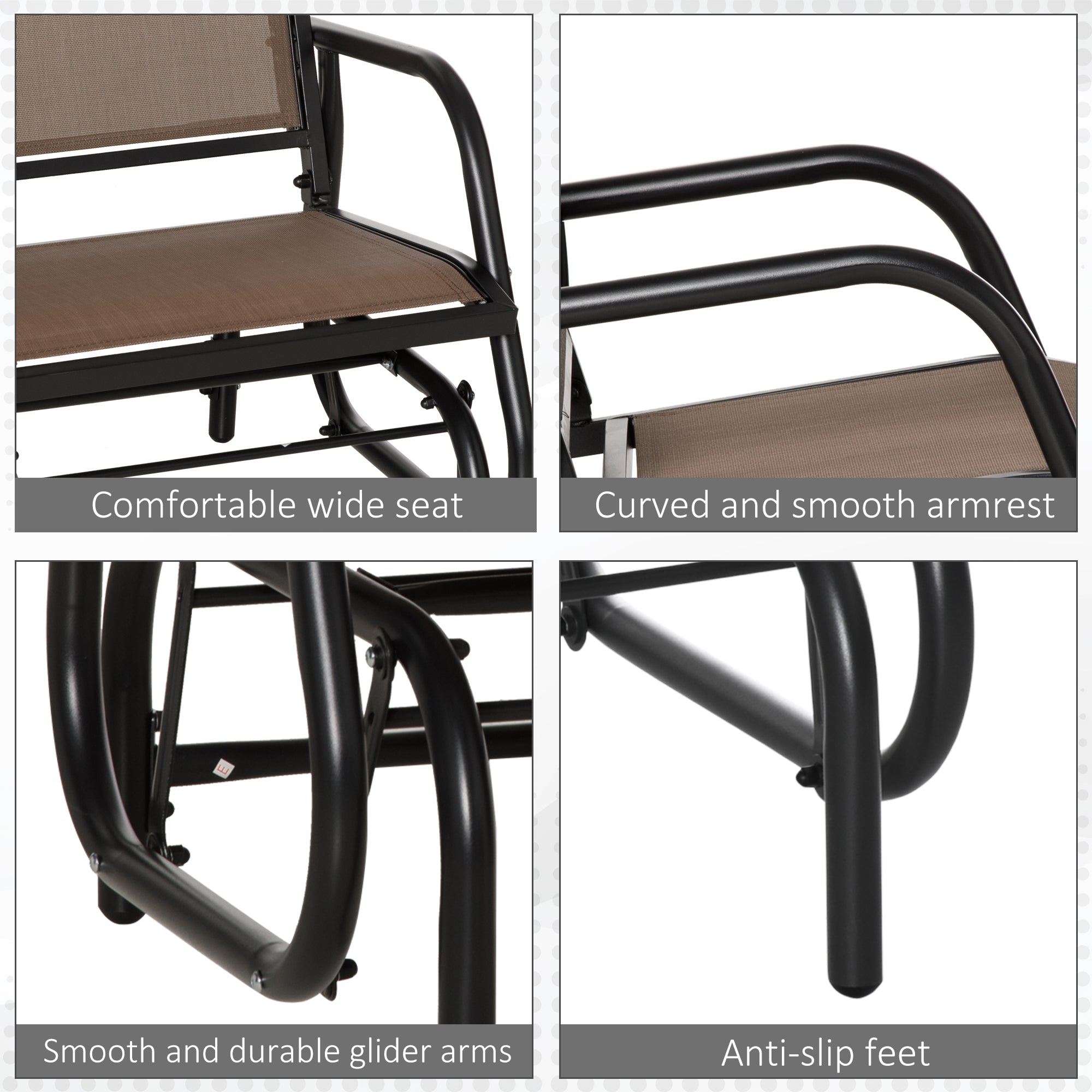 Outdoor Glider Chair, Steel Swing Chai with Curved Armrests for Porch, Garden, Poolside, Balcony