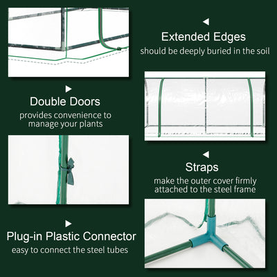 7' L x 3' W x 2.5' H Portable Tunnel Greenhouse for Outdoor Garden Hot House with 4 Zippered Doors, PVC Cover